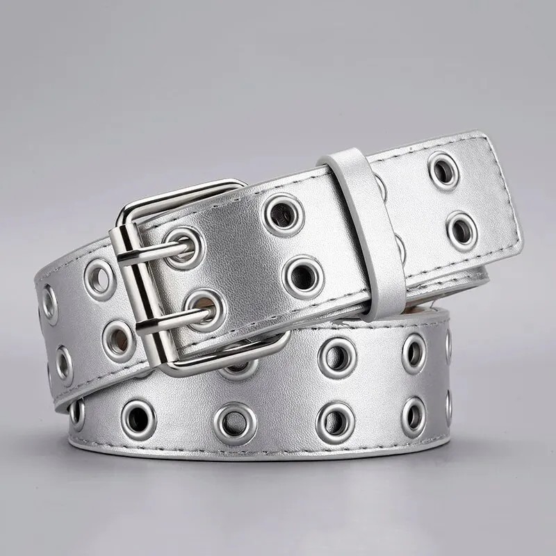 Women’s Men’s Double Hole Belt Punk Rock Hip Hop Adjustable Fashion Belt