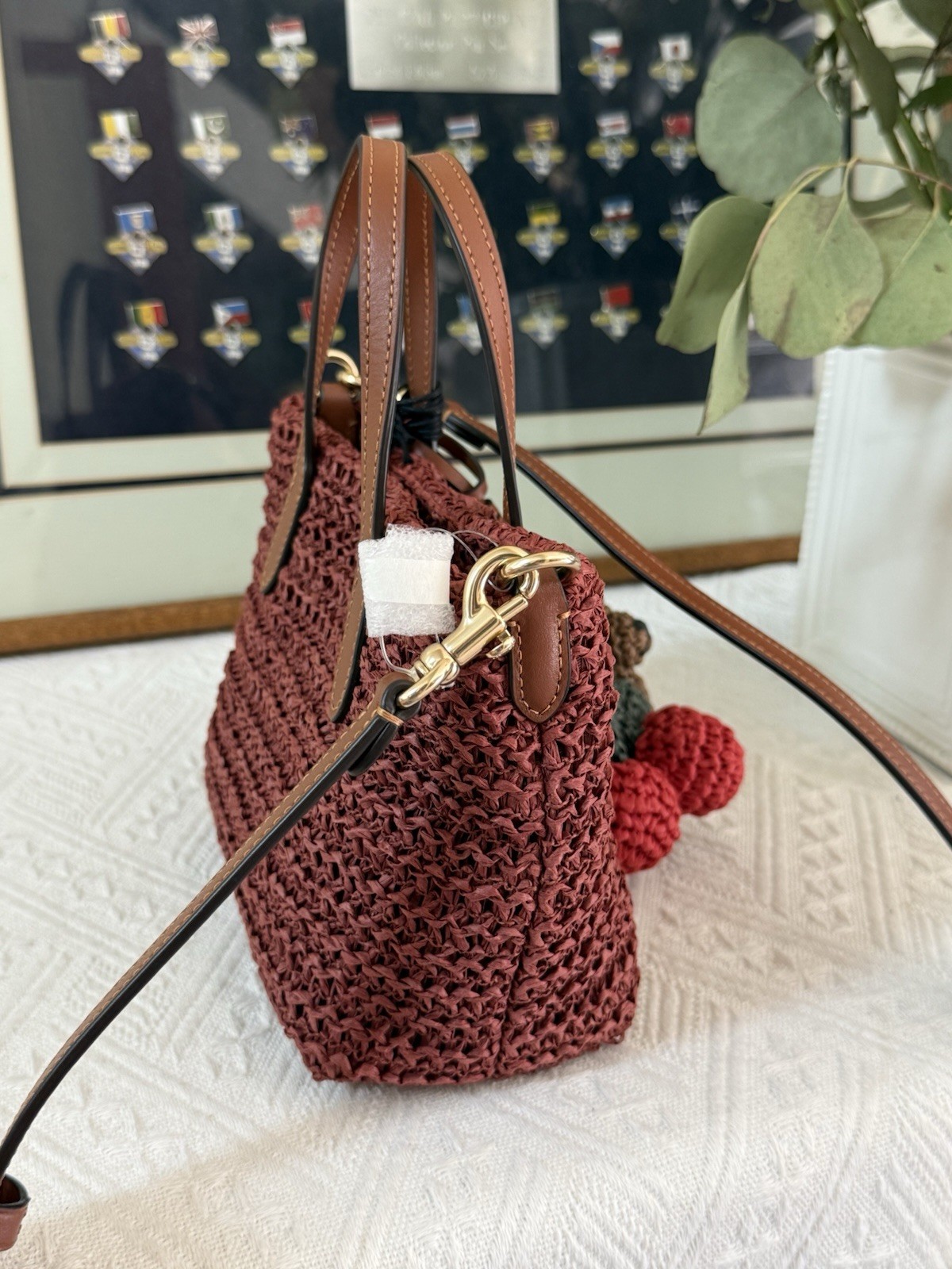 Coach CEU30 City Mini Tote Bag With Charms in straw/Gold/Russet new‼️