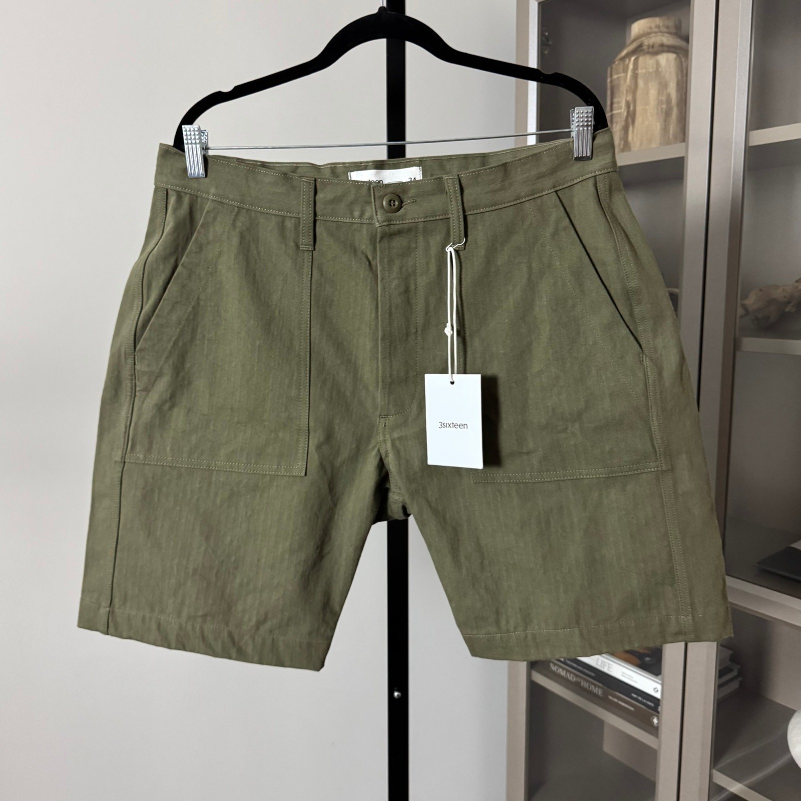 3sixteen Fatigue Washed Olive HBT Shorts 34 NEW Green Herringbone Twill Military