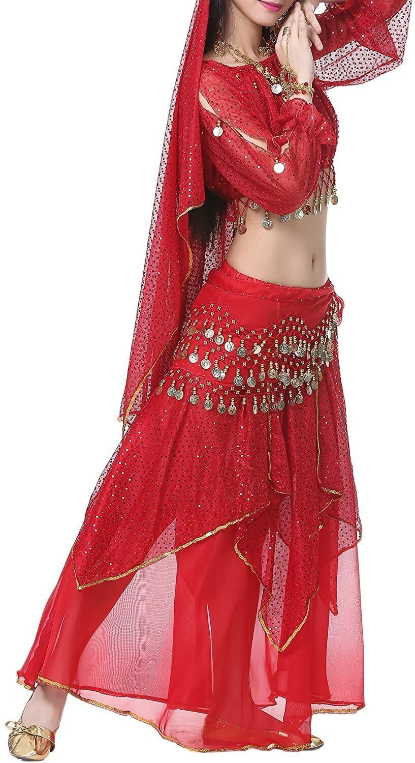 Women’s 3 Rows Belly Dance Waist Chain Belt Hip Wrap Scarf Belly Dancing Costume
