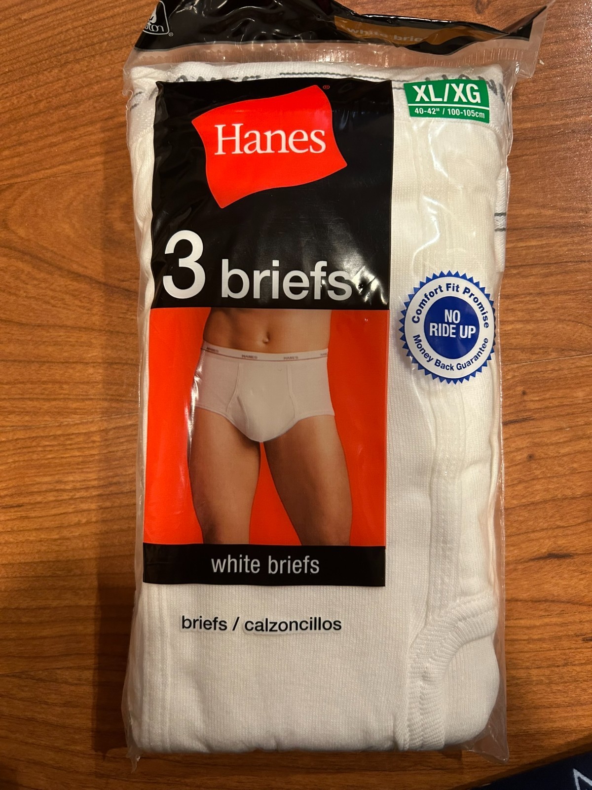 3 pack MEN’S HANES WHITE TAGLESS BRIEFS SIZE XL 40-42″ New