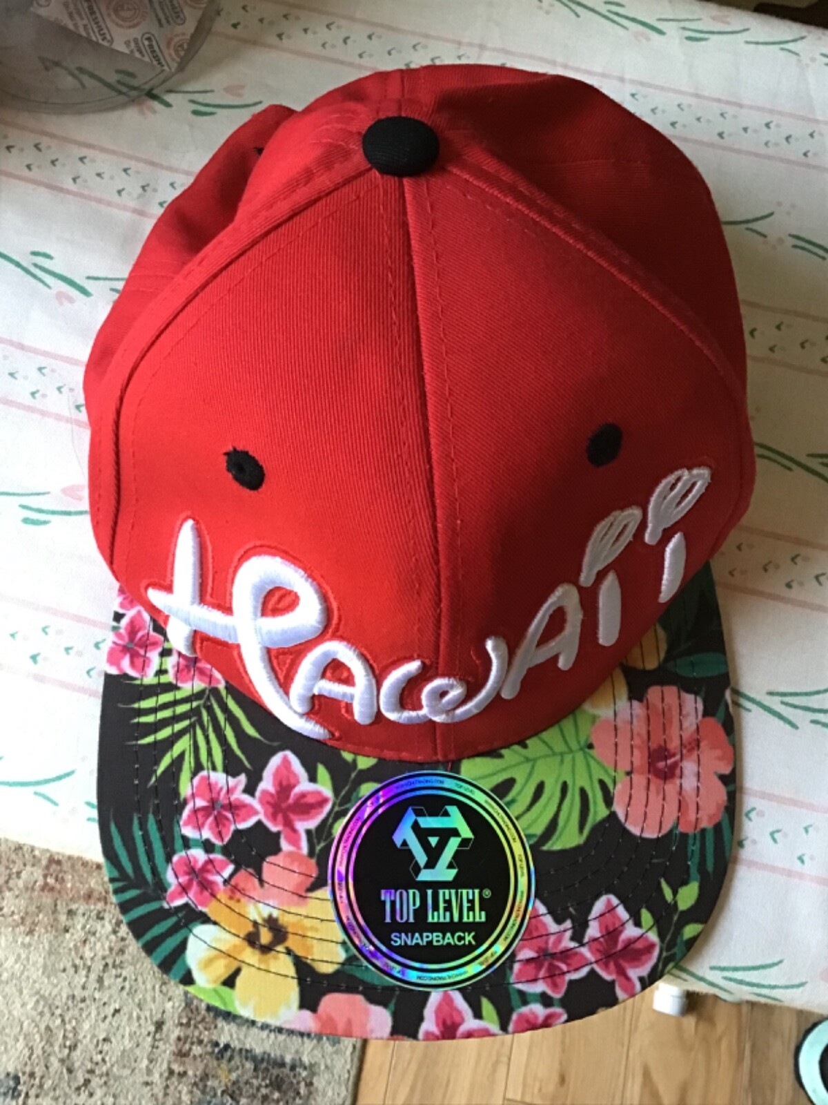 New Hawaii Top Level Baseball Cap Hat Red Floral One Size Fits All