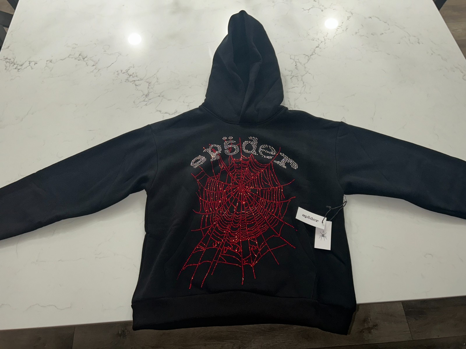 Sp5der Rhinestone OG Web V2 Hoodie Black, M Size