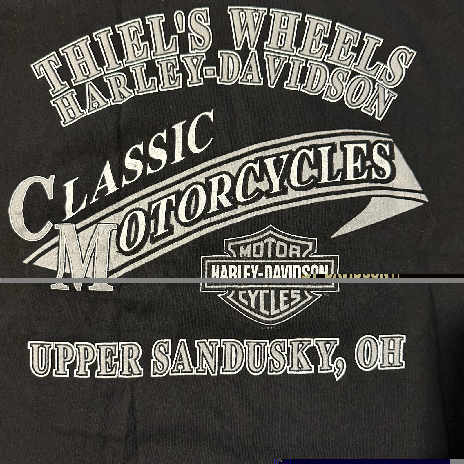 Vtg 2001 Harley Davidson Holoubek Shirt XL Made USA Thiels Wheels Upper Sandusky