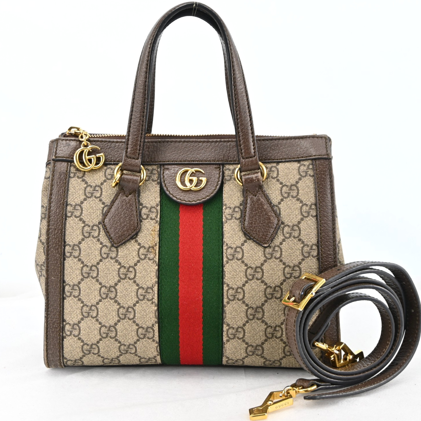 Gucci GG Supreme Ophidia PVCx leather 2 Way Handbag Brown 547551 N2877SPS805
