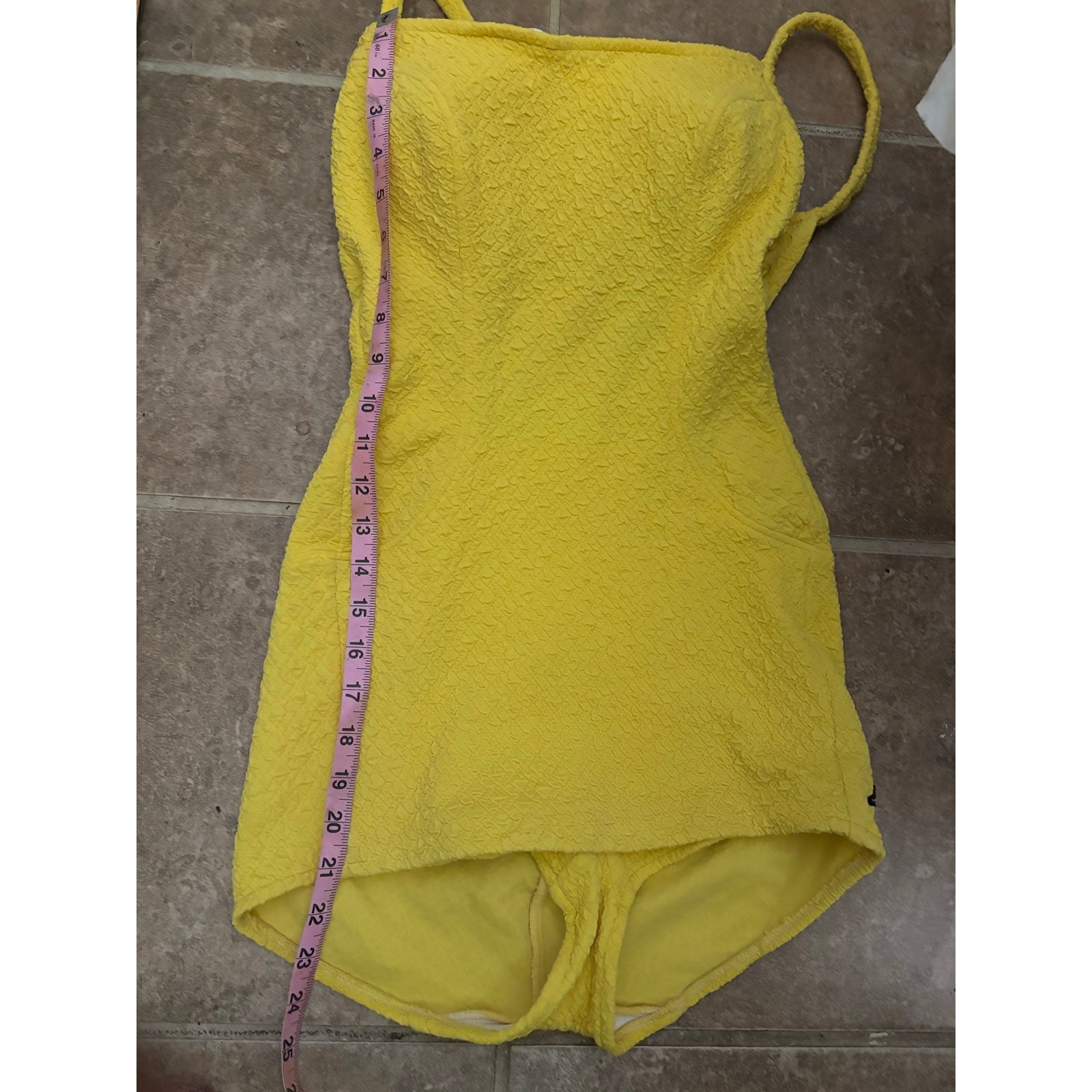 Vintage Jantzen Yellow Swimdress One Piece Swimsuit Crinkle USA Size 12