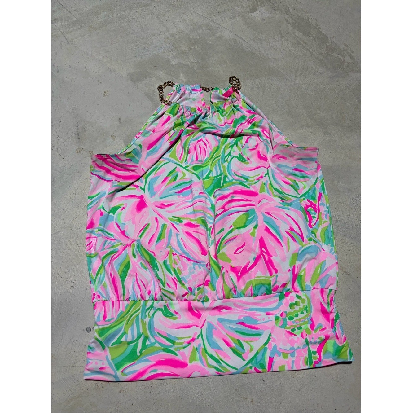 Lilly pulitzer Bowen Bright Tropical Halter Top Pink Green Floral Print large