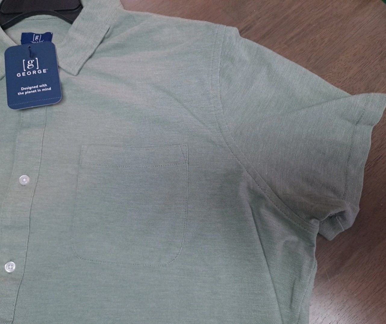NWT Mens GEORGE Knit Button Down Collared Shirt Size 2XL 50-52 Faded Spruce
