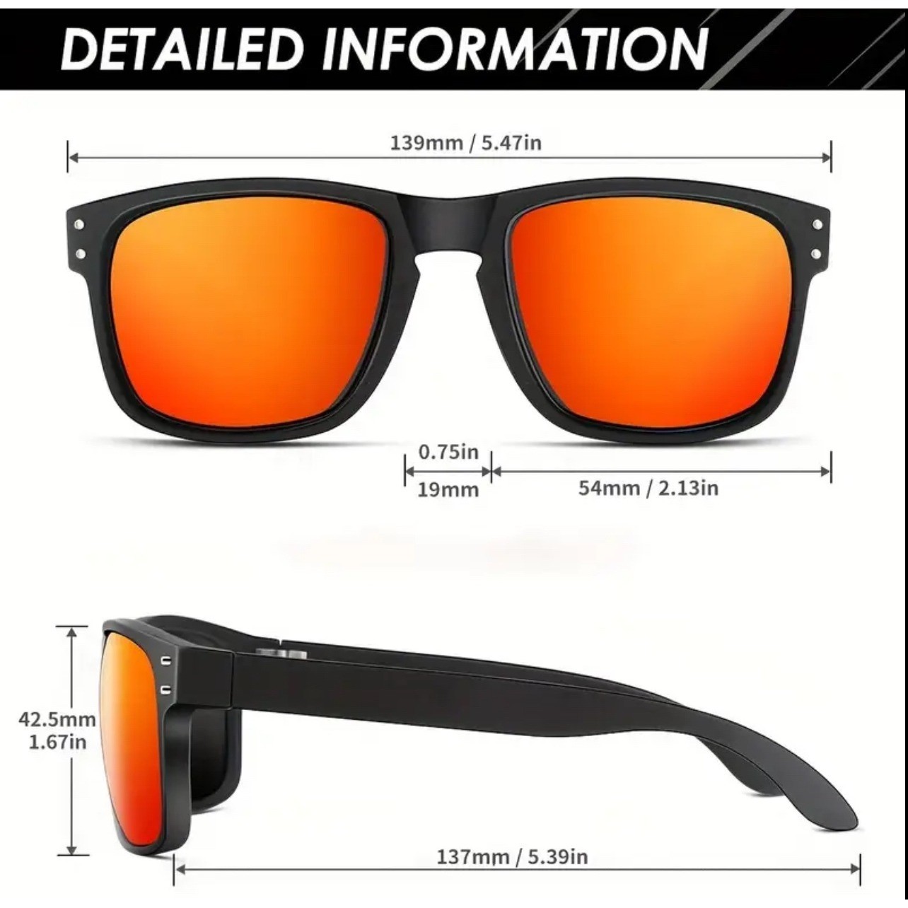 Polarized Mens Black Frame Red Mirrored Lens Sport Sunglasses Outdoor Eyewear