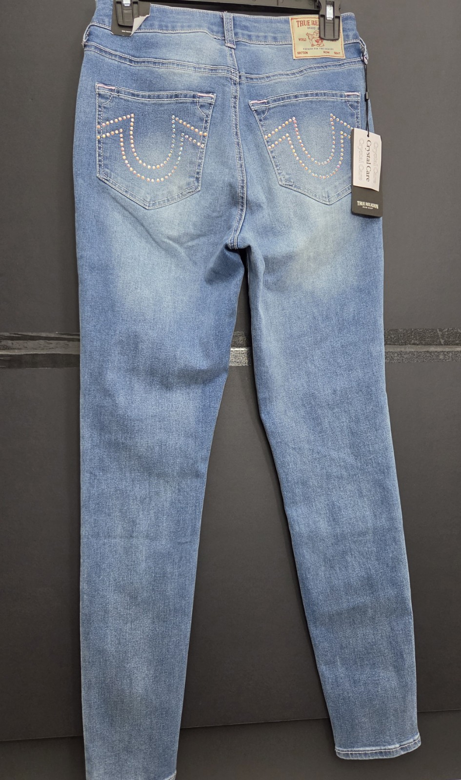 True Religion Crystal Care High Rise Skinny Light Wash Blue Studded Jeans 27