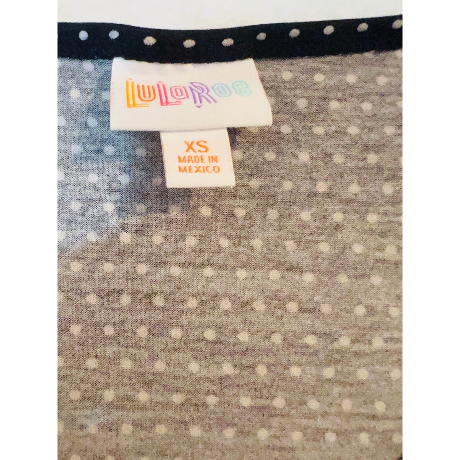 LuLaRoe Perfect TShirt Womens XS Black White Polka Dot High Low Short Sleeve Top