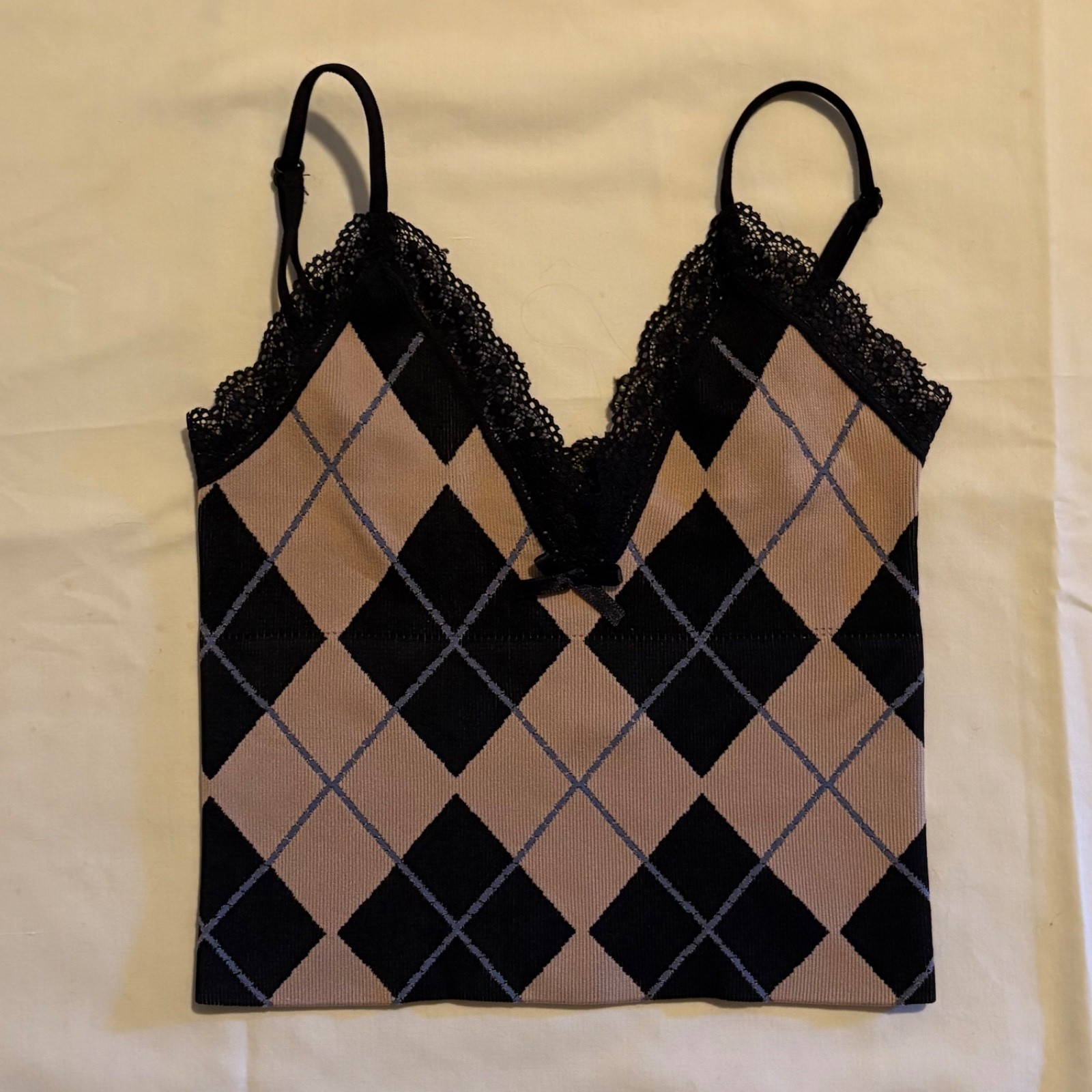 Out from Under Urban Outfitters Argyle Lace Tank Top XS/S dark academia trendy