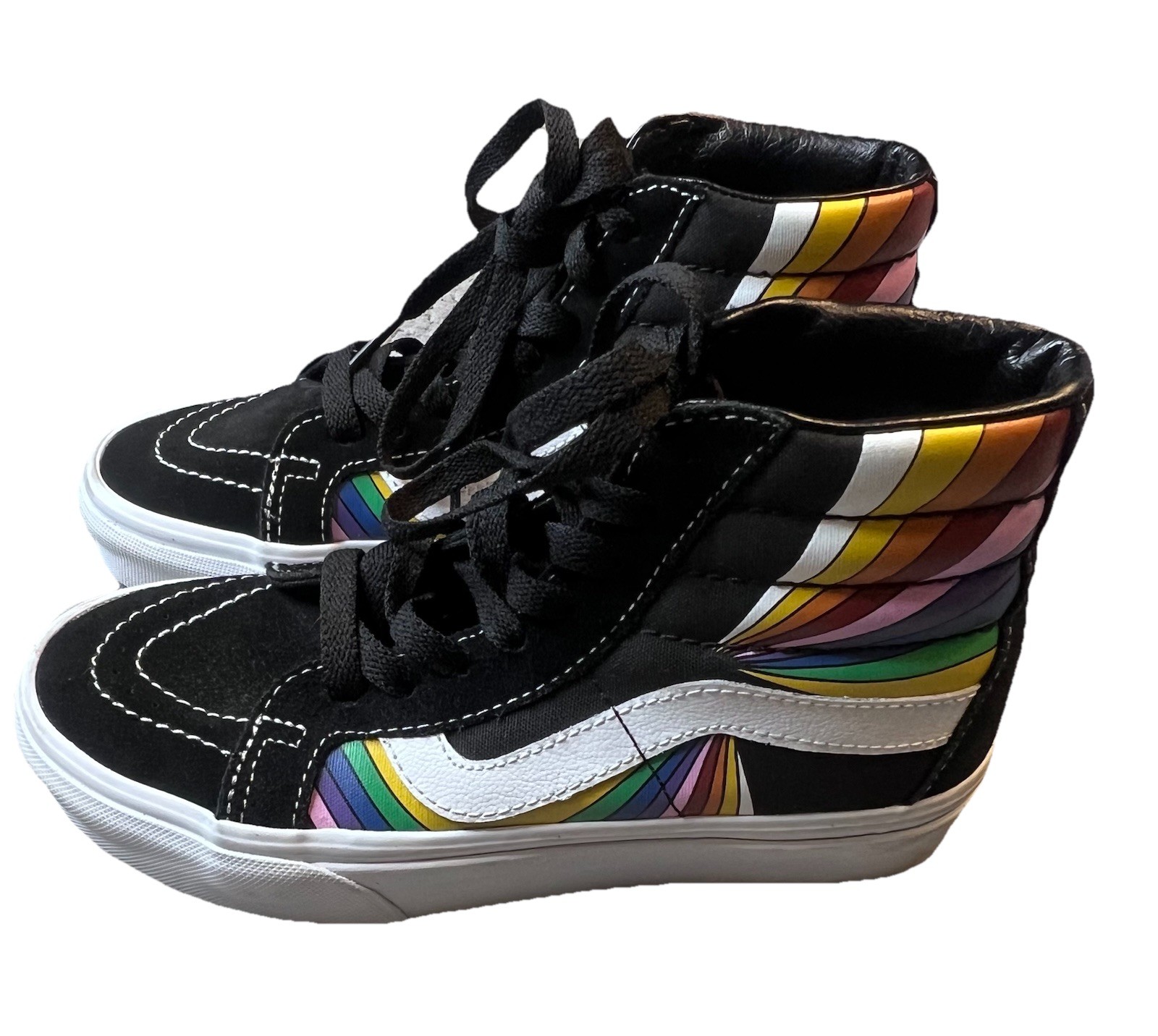 Vans SK8 Hi Reissue Refract True Black And White With Multi Colors Womens Size 5