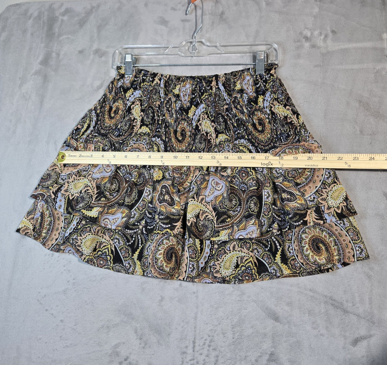 Bar III Women’s M Black Brown Yellow Blue Pastel Paisley Ruffled Y2K Mini Skirt