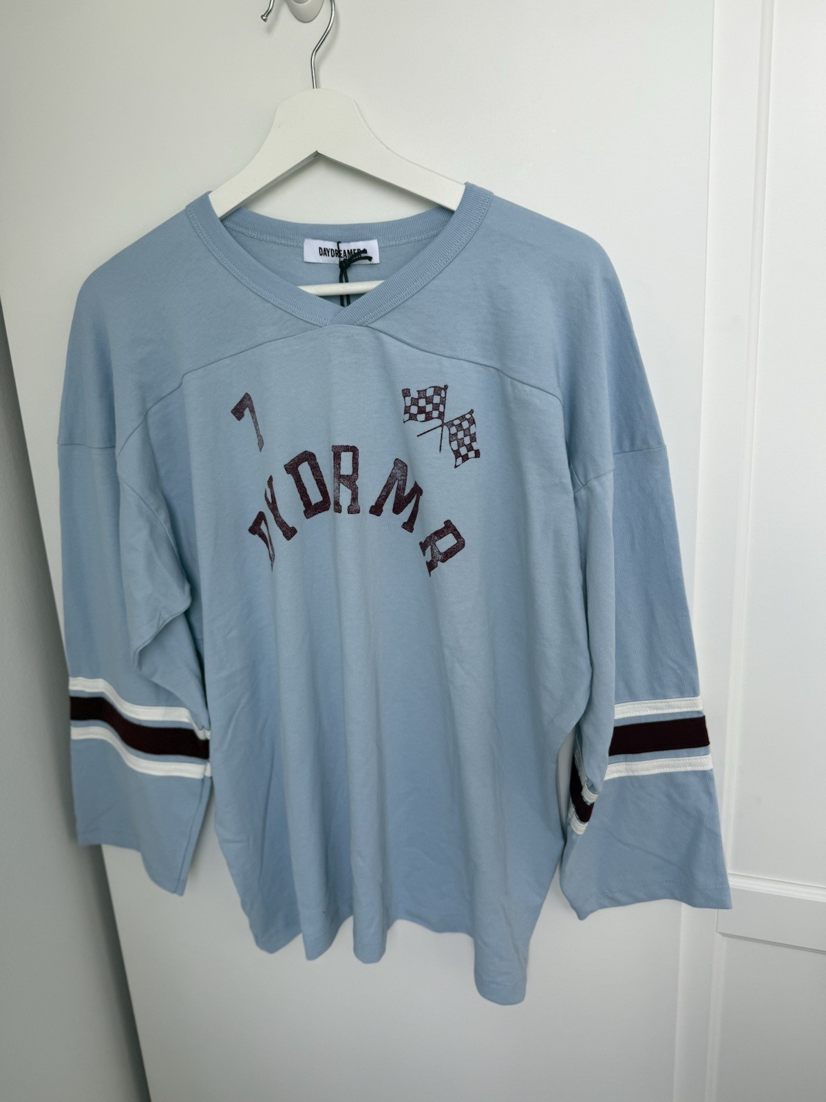 Daydreamer Arch Hockey Jersey in Sky Blue & Red Size S/M NWT Soft 100% Cotton