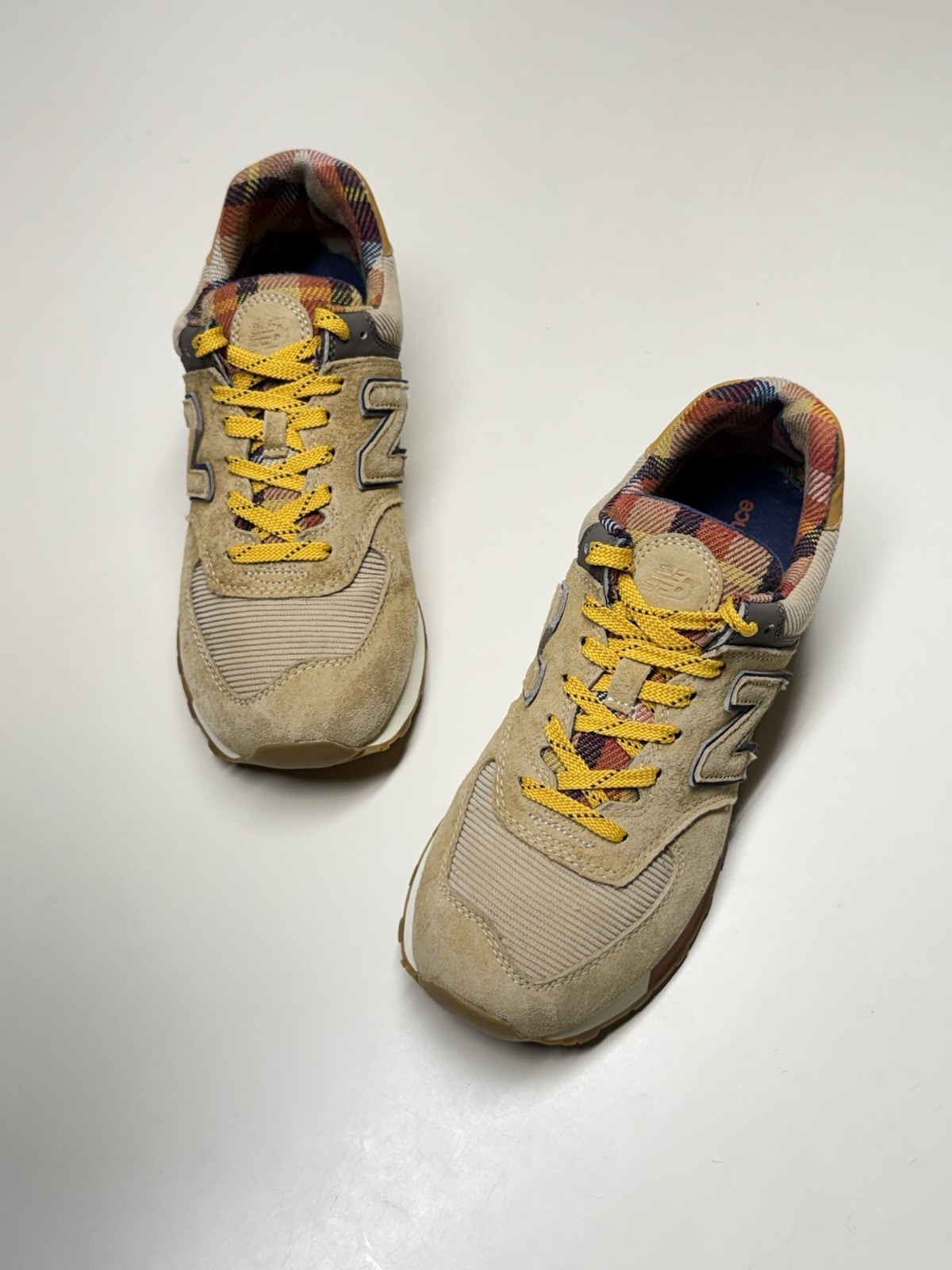 New Balance 574 ML574HMI Workwear Plaid Suede Low Top Lace-Up Sneakers