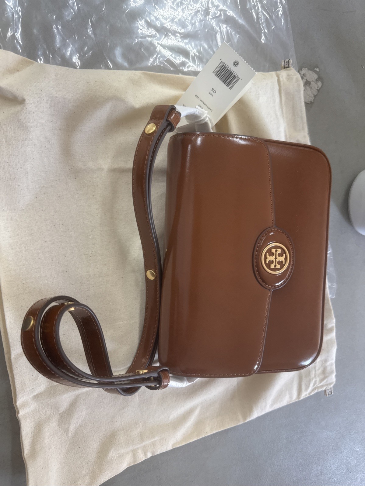 NWT TORY BURCH $420 DARK SIENNA ROBINSON SPAZZOLATO CONVERTIBLE SHOULDER BAG