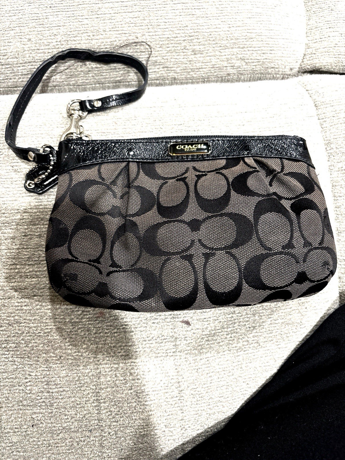 Coach Signature Jacquard Wristlet | Black Charcoal Monogram | Polished Hardware