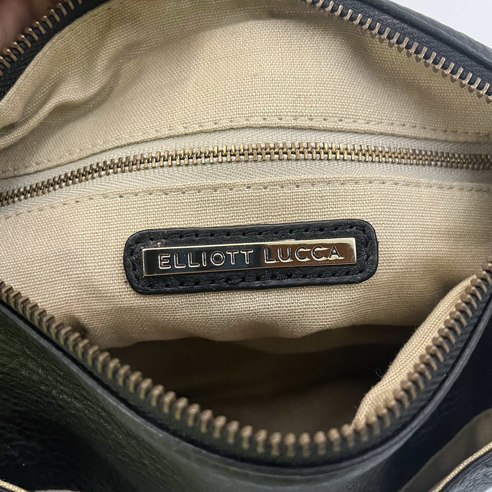 Elliott Lucca Purse Mari Black Leather Gold Trim Shoulder Handbag / Purse