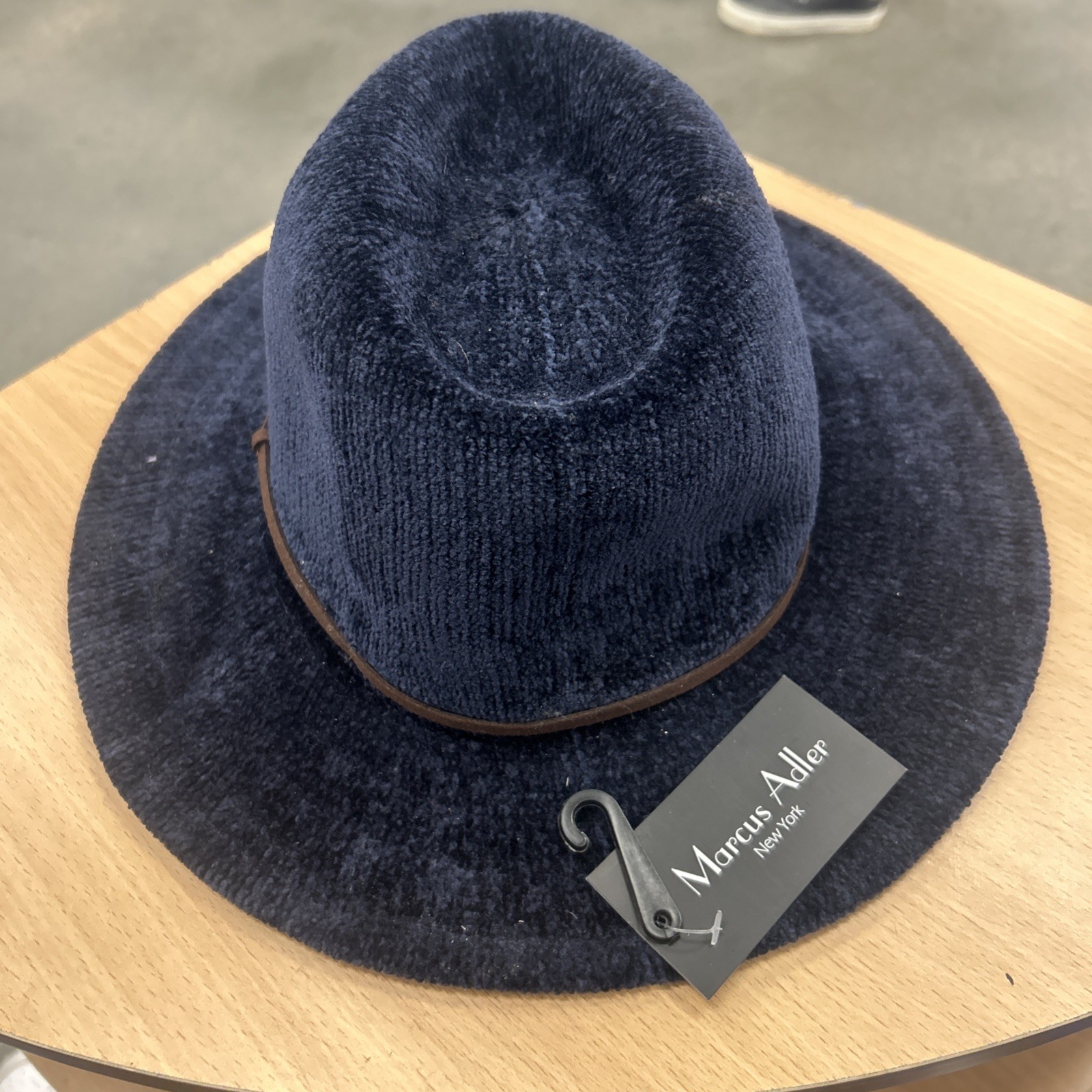Marcus Adler Chenille Hat With Leather Trim Band Fall/Winter Boho Navy Blue