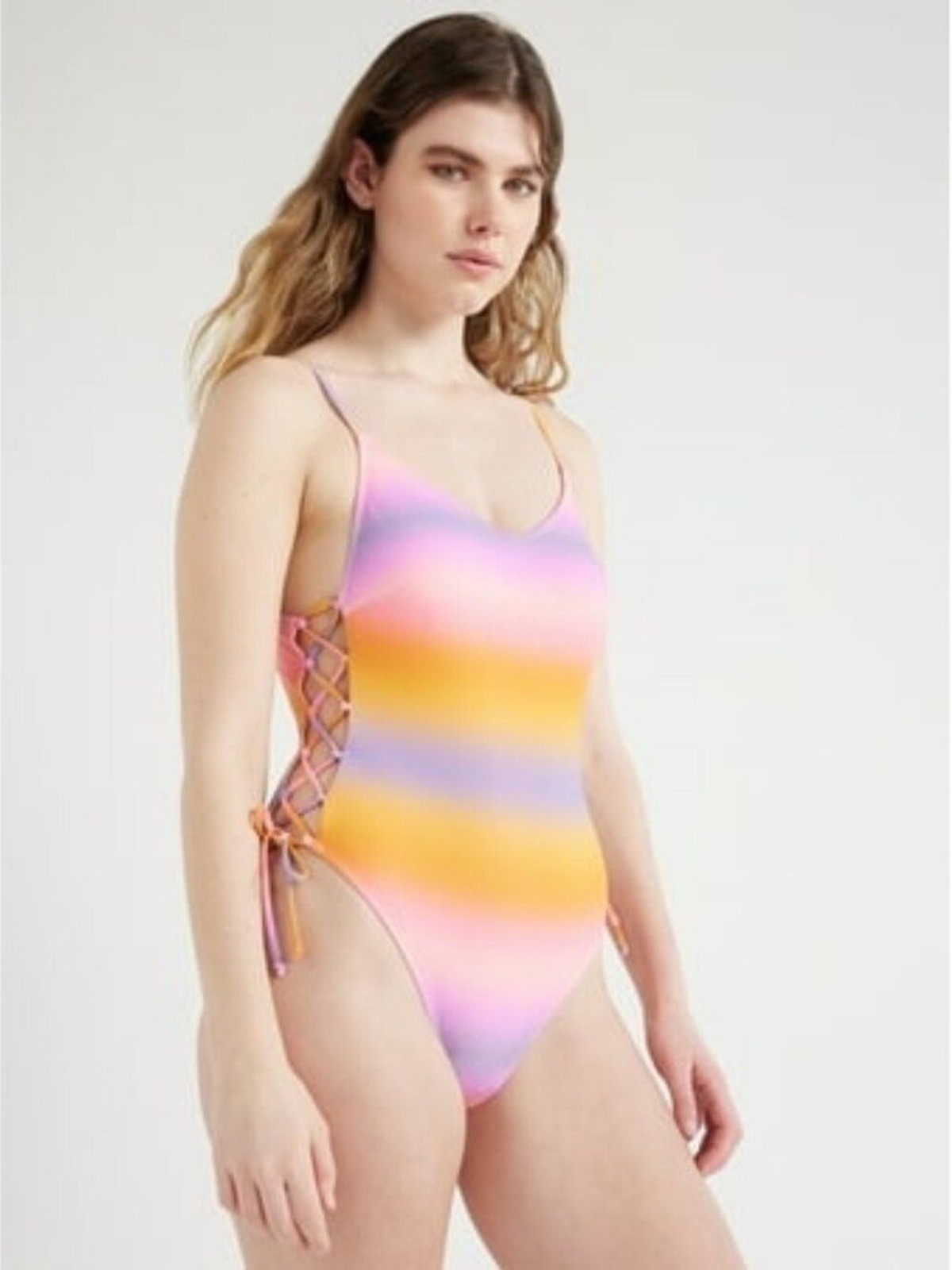 No Boundaries Juniors’ Lace Up Ombre One Piece Swimsuit Size L 11-13