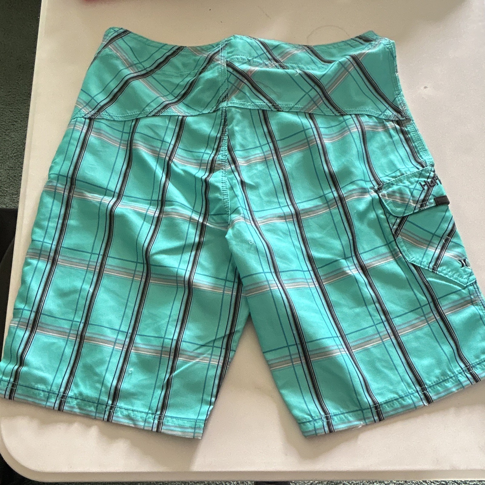 Hurley Men’s Plaid Board Shorts Blue Size 32 Drawstring Pockets
