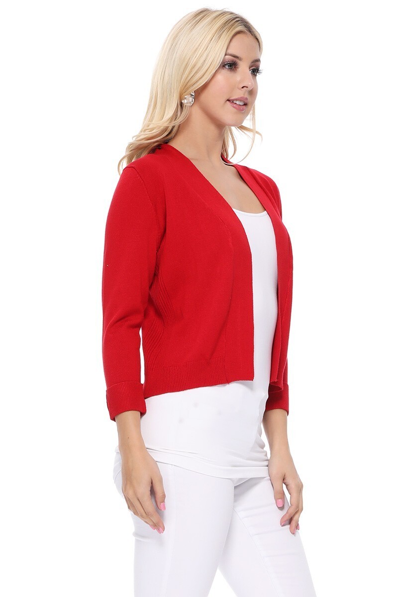 YEMAK Women’s Cropped Bolero 3/4 Sleeve Classic Open Front Cardigan MK3558(S-XL)