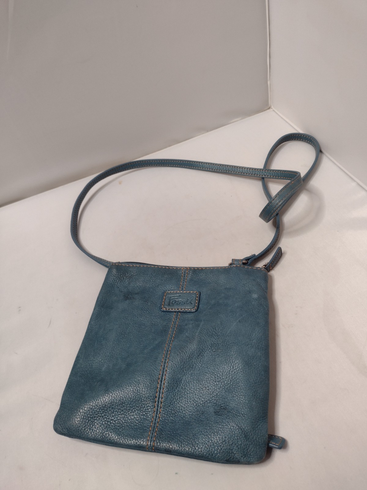 Fossil Leather Crossbody Bag Purse Shoulder Blue Card Holder Distressed A