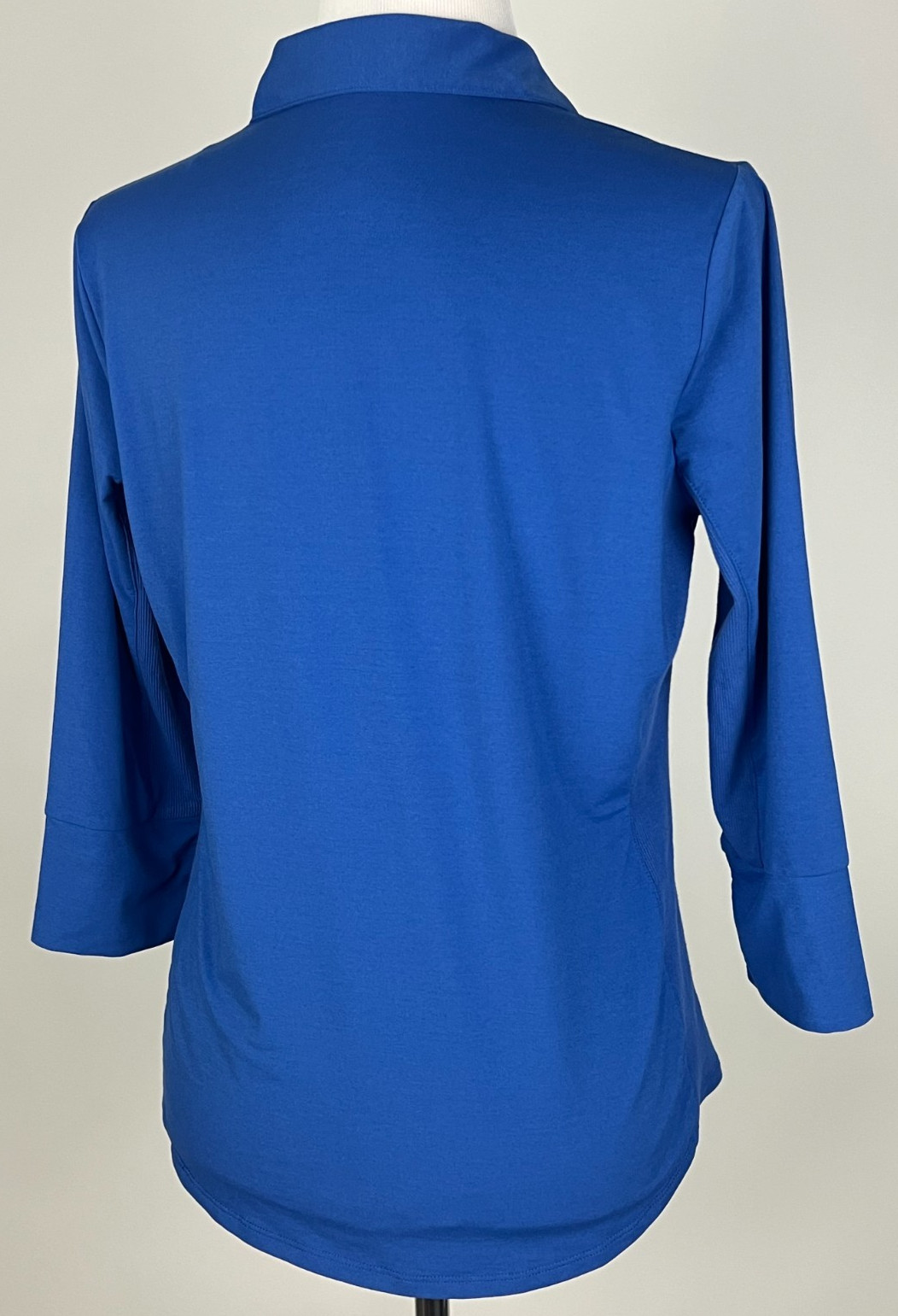 J.MCLAUGHLIN 3/4sl Knit Button Front Polo Shirt w/Ribbed Sides – M, Blue