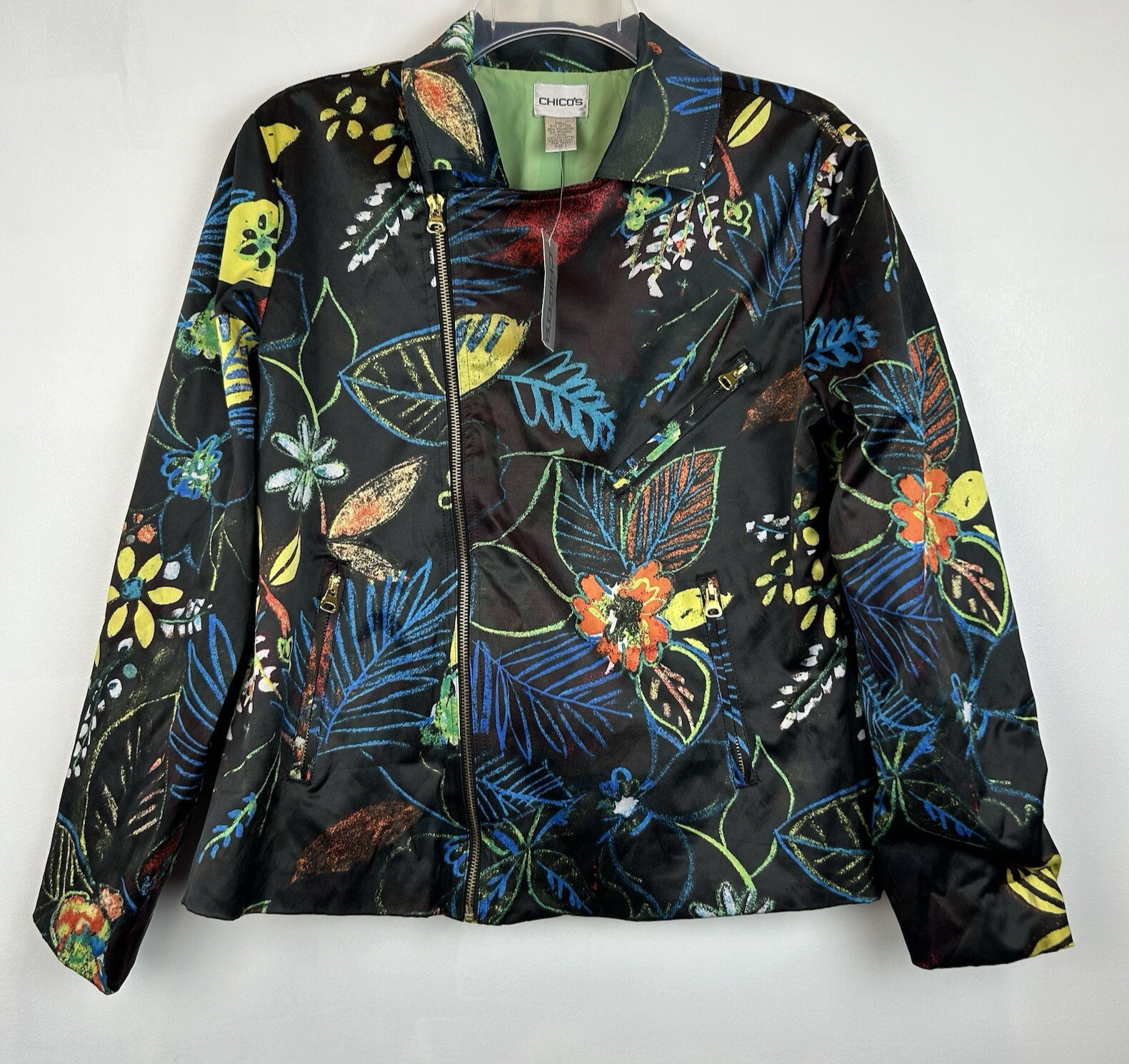 Statement Blazer Womens Medium Jacket 1 Art to Wear Moto Zip Artsy Colorful New