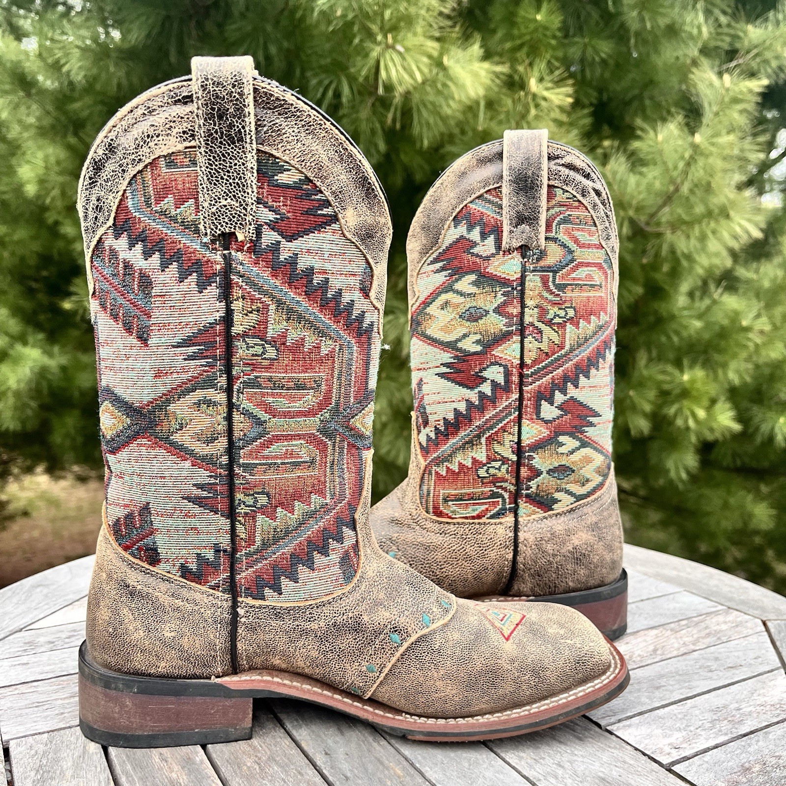 Laredo Aztec Scout Western Boots Womens Sz 8.5 Square Toe Brown Leather 5647
