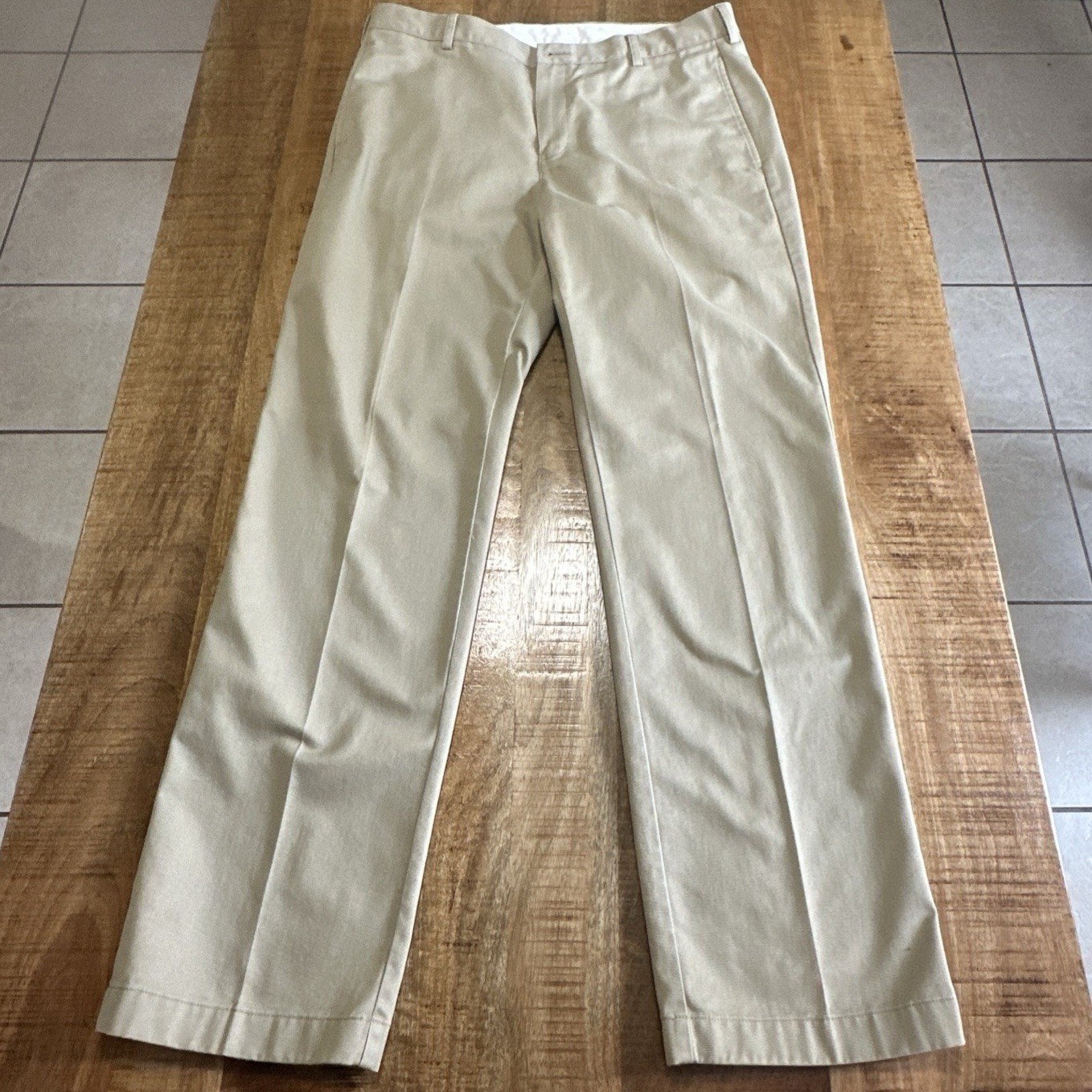 LL Bean Mens 35×34 Beige Standard Fit Chino Flat Front Straight Trouser