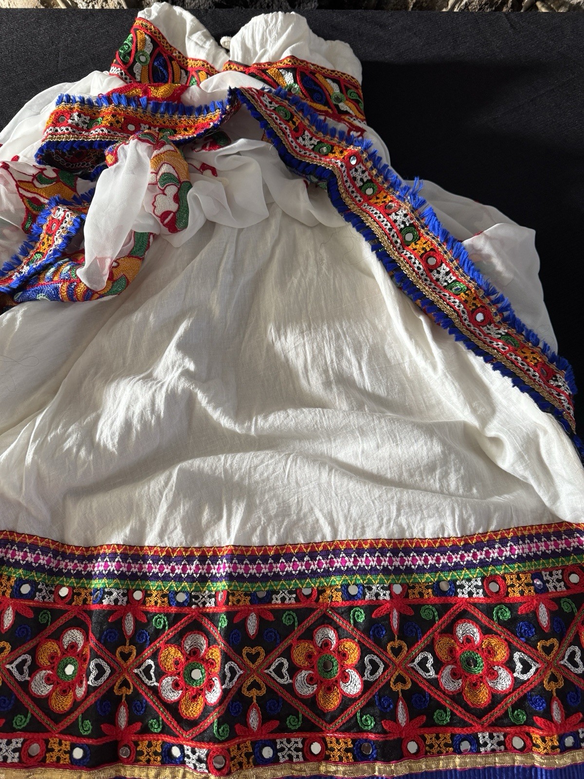 Embroidered Skirt White With Multi Colored Embroidery Mirror Navratil Celebrates