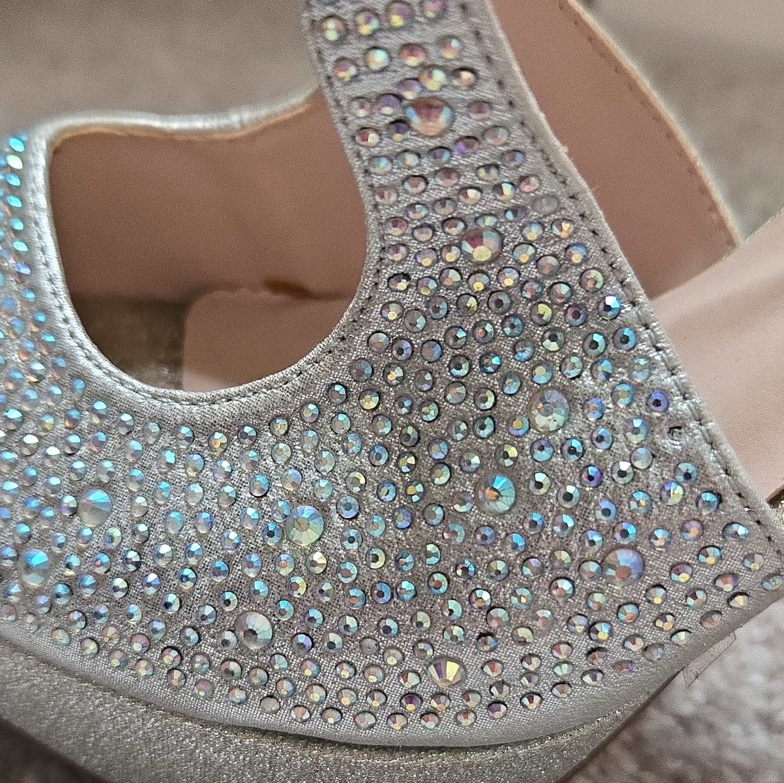 Blossom Collection Silver Rhinestone Platform Stiletto Open Toe Zip Heels