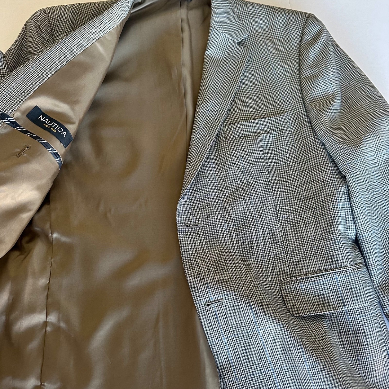 Nautica Men’s Gray Houndstooth Windowpane Sport Coat Blazer Men’s 42R Classic