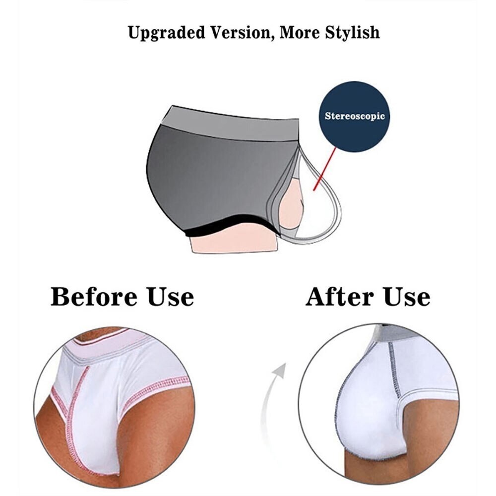 2Pc Sexy Men Pad Enlarge Enhancing Push Up Pouch Stereo Cup Briefs Trunks GThong