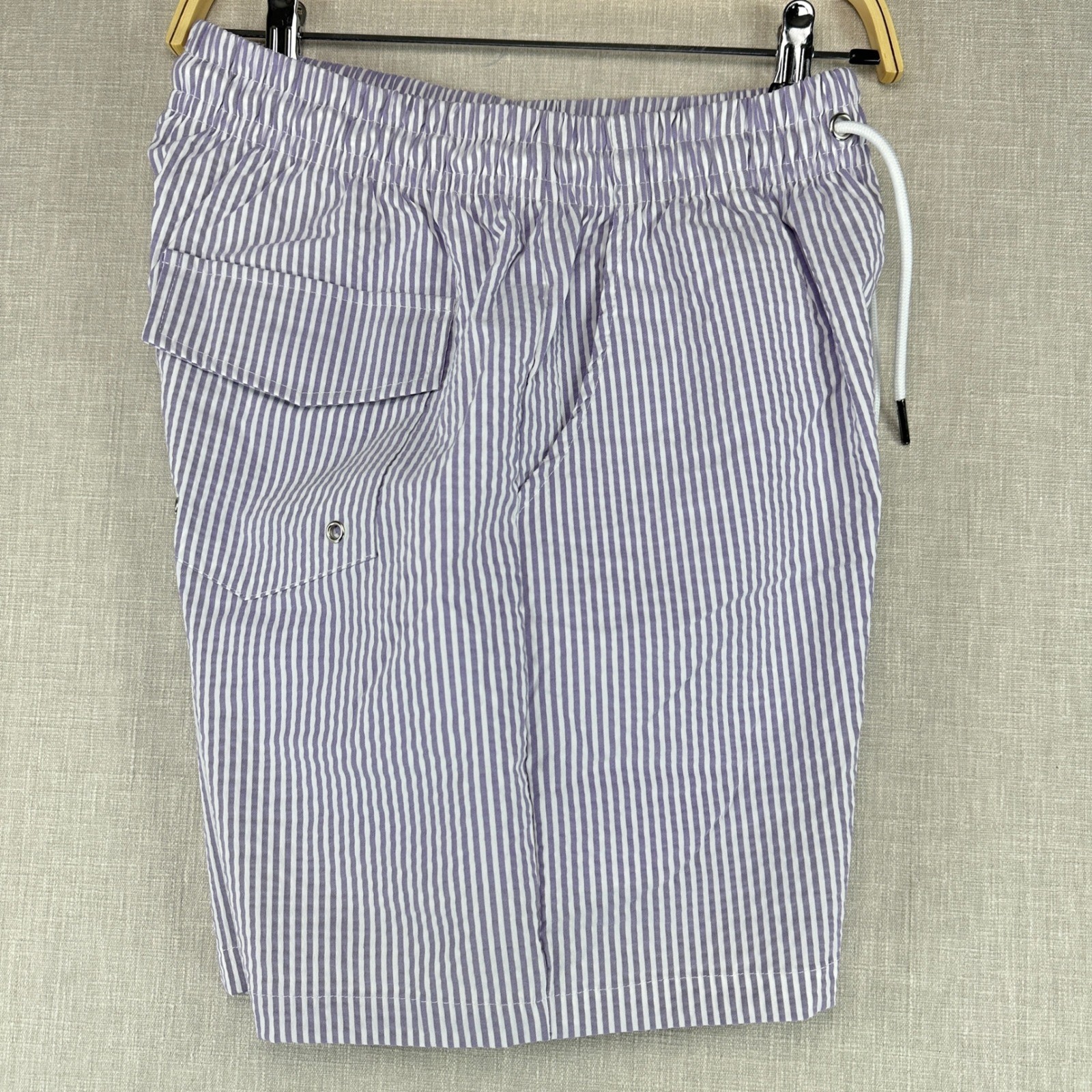 Haspel Swim Trunks Mens Medium Purple Seersucker Striped Beach Shorts NWT