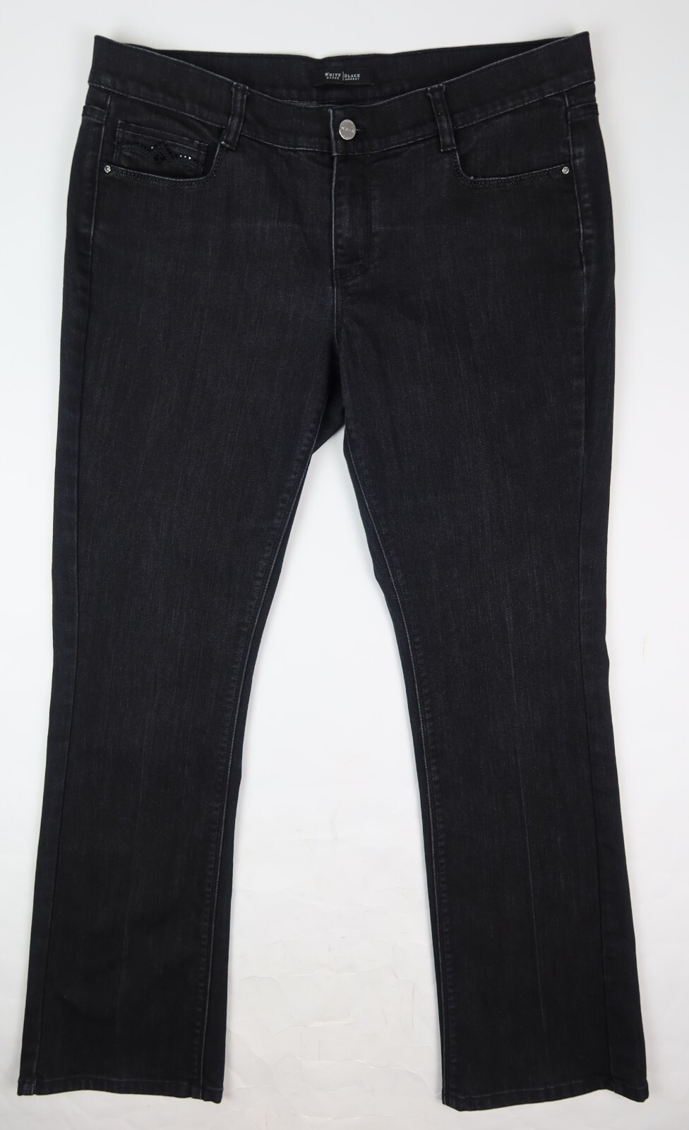 White House Black Market Noir Sleek Boot Jeans Black Crystal Accents Sz 12 Reg