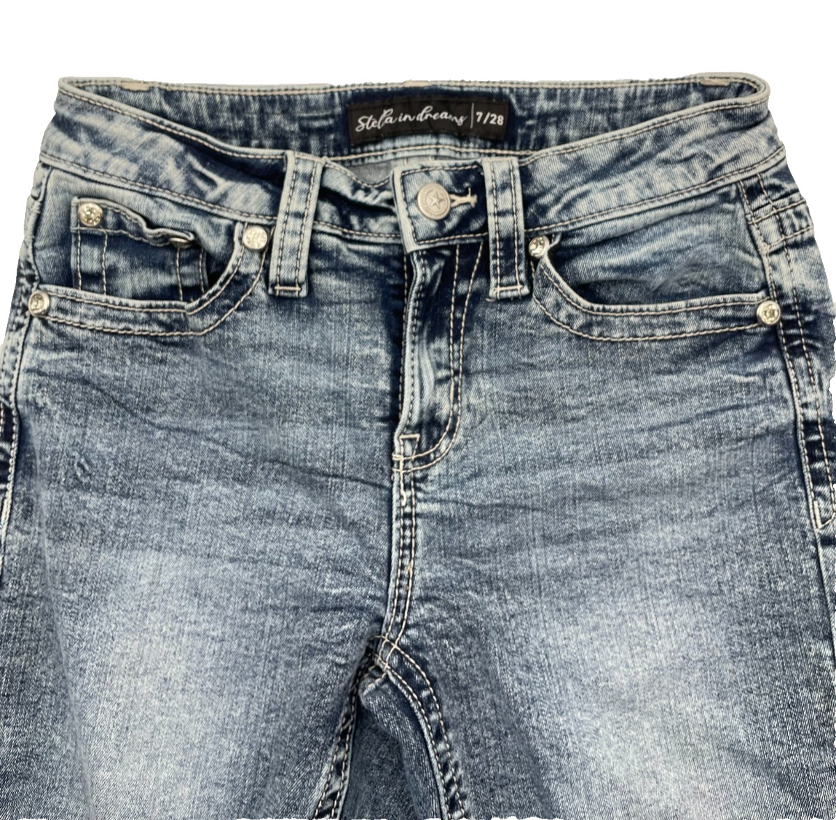 Stella In Dreams Bootcut Jeans 7/28 Western Longhorn Embroidered Bling Pockets