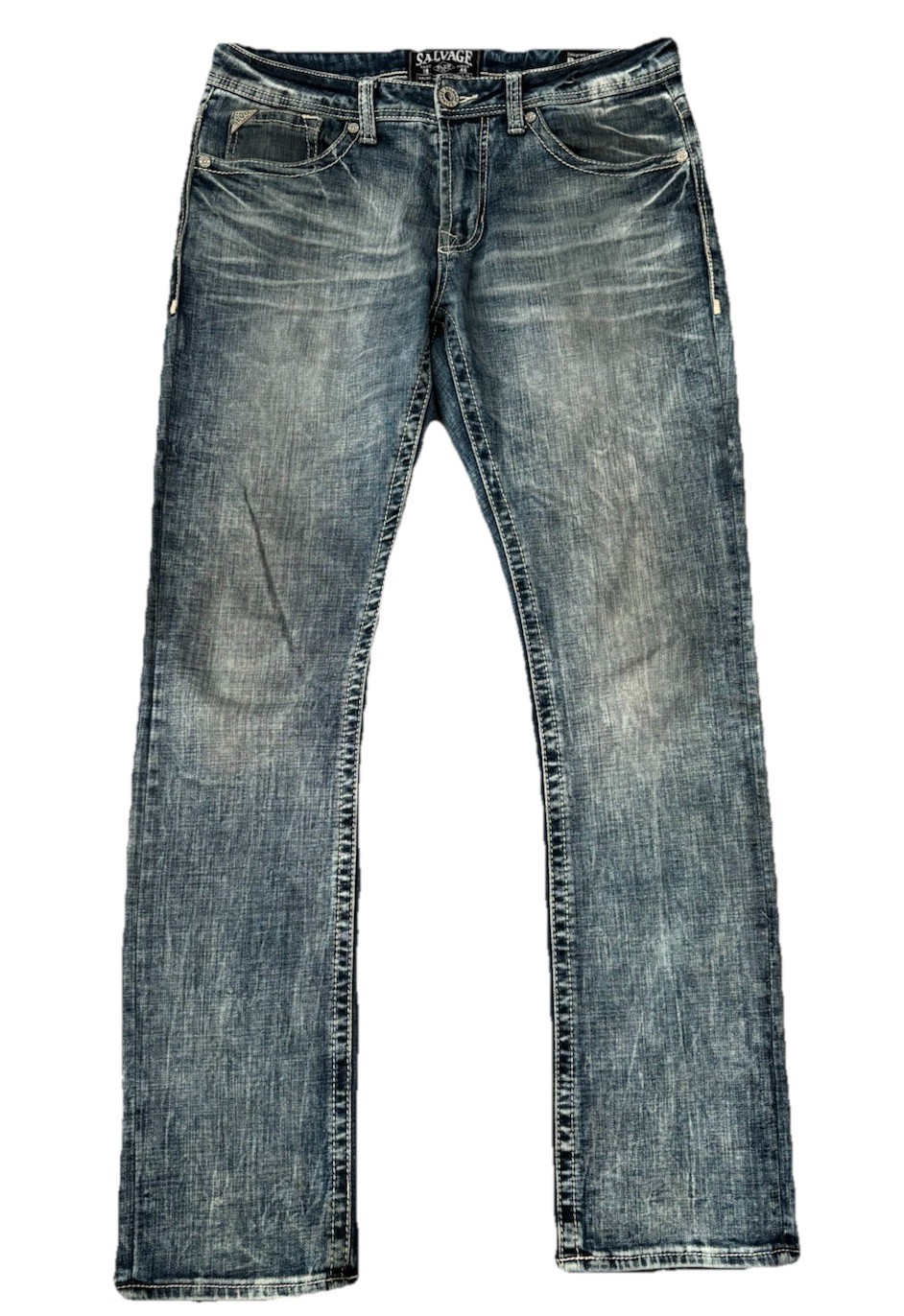 Buckle Salvage BKE Havoc Jeans Slim Straight Mens 33L Stretch Whisker Fade 35×34