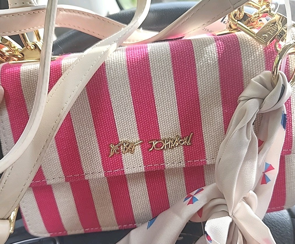 Betsey Johnson Xo Jules Bag Pink and White Striped Crossbody Purse New with Tags