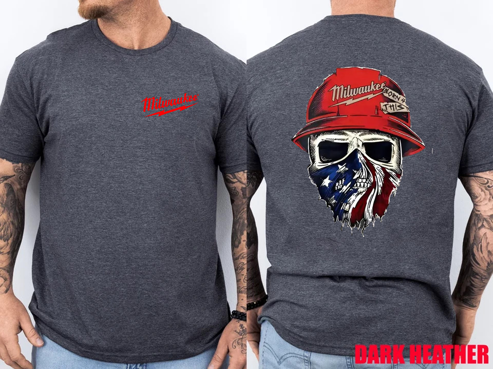Milwaukee Tool Roughneck Skull America Flag T-Shirt, Unisex 2-Sided