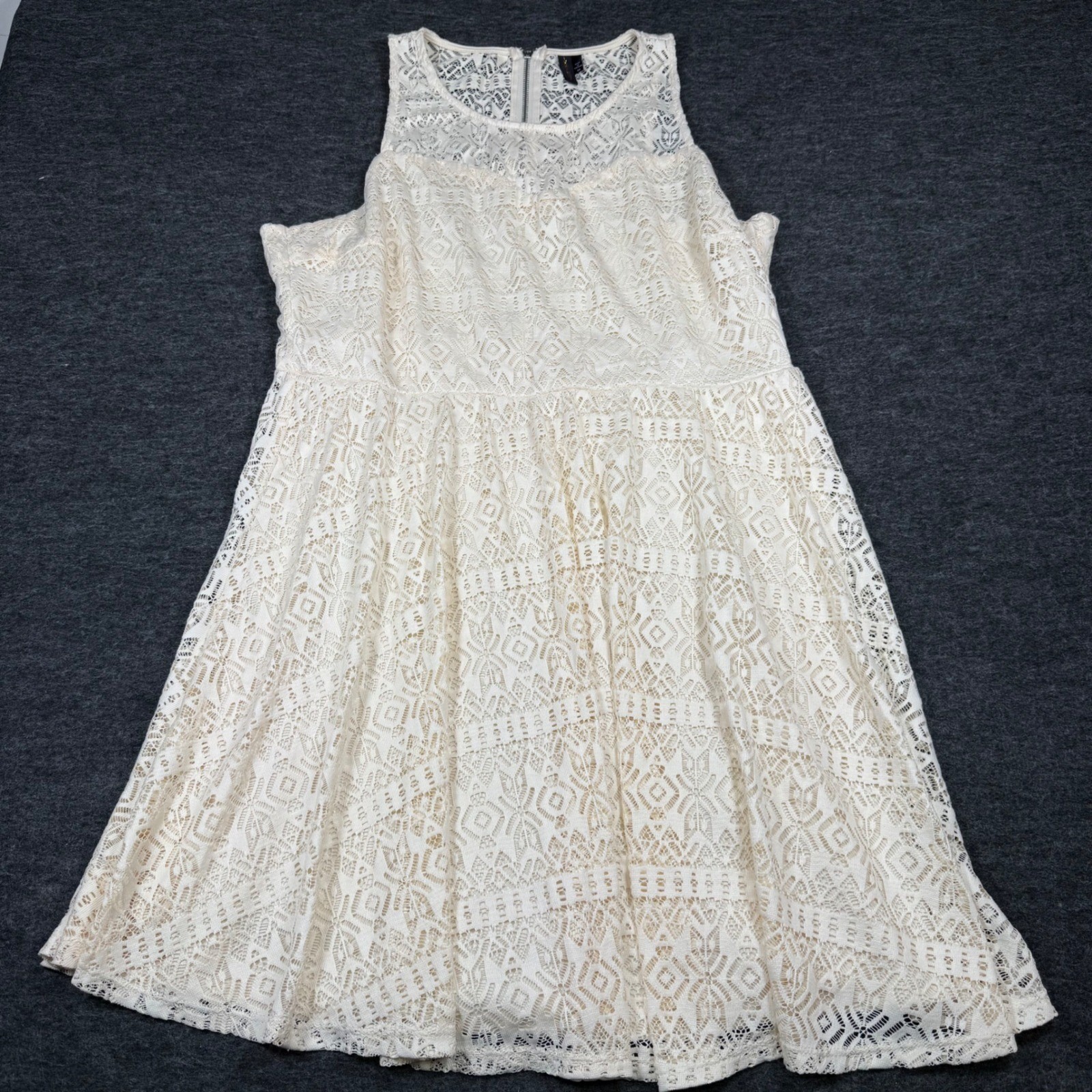 Want And Need Lace Overlay Fit and Flare Dress Off White Crochet Boho 2X