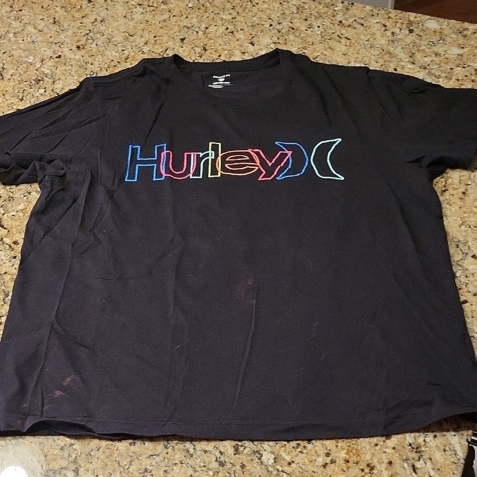 Mens XL Hurley Black Tee with Multicolor Outline Logo