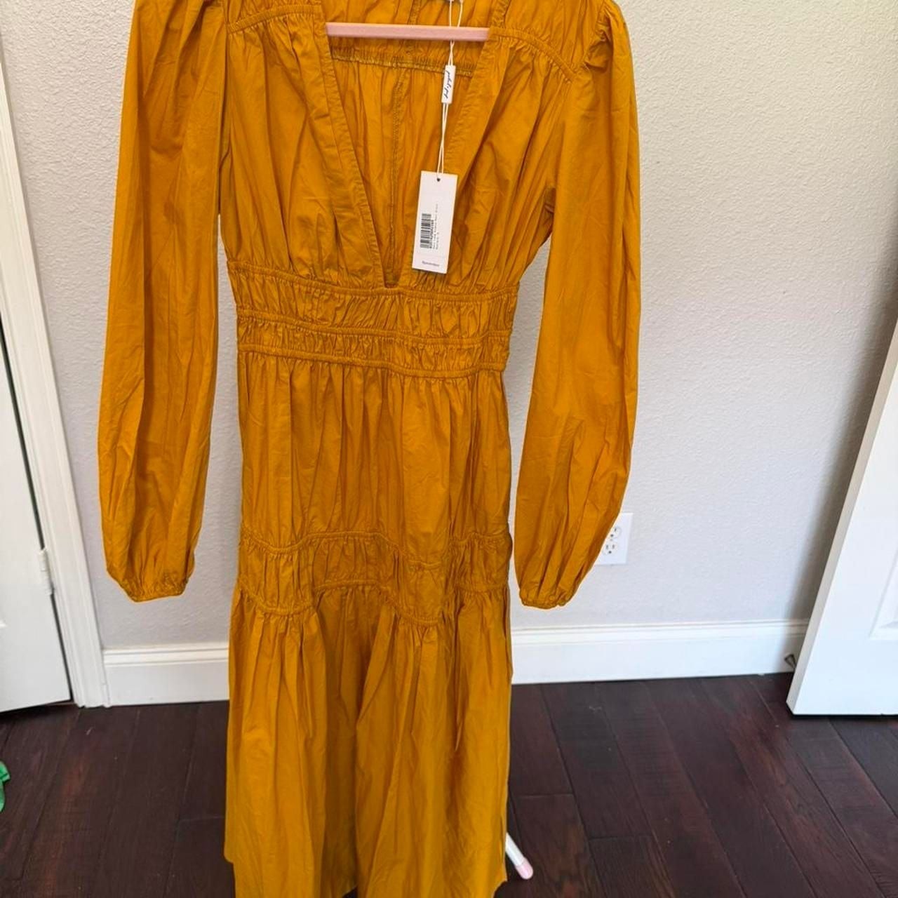 Petal & Pup Mustard Yellow Long Sleeve Tiered Midi Dress