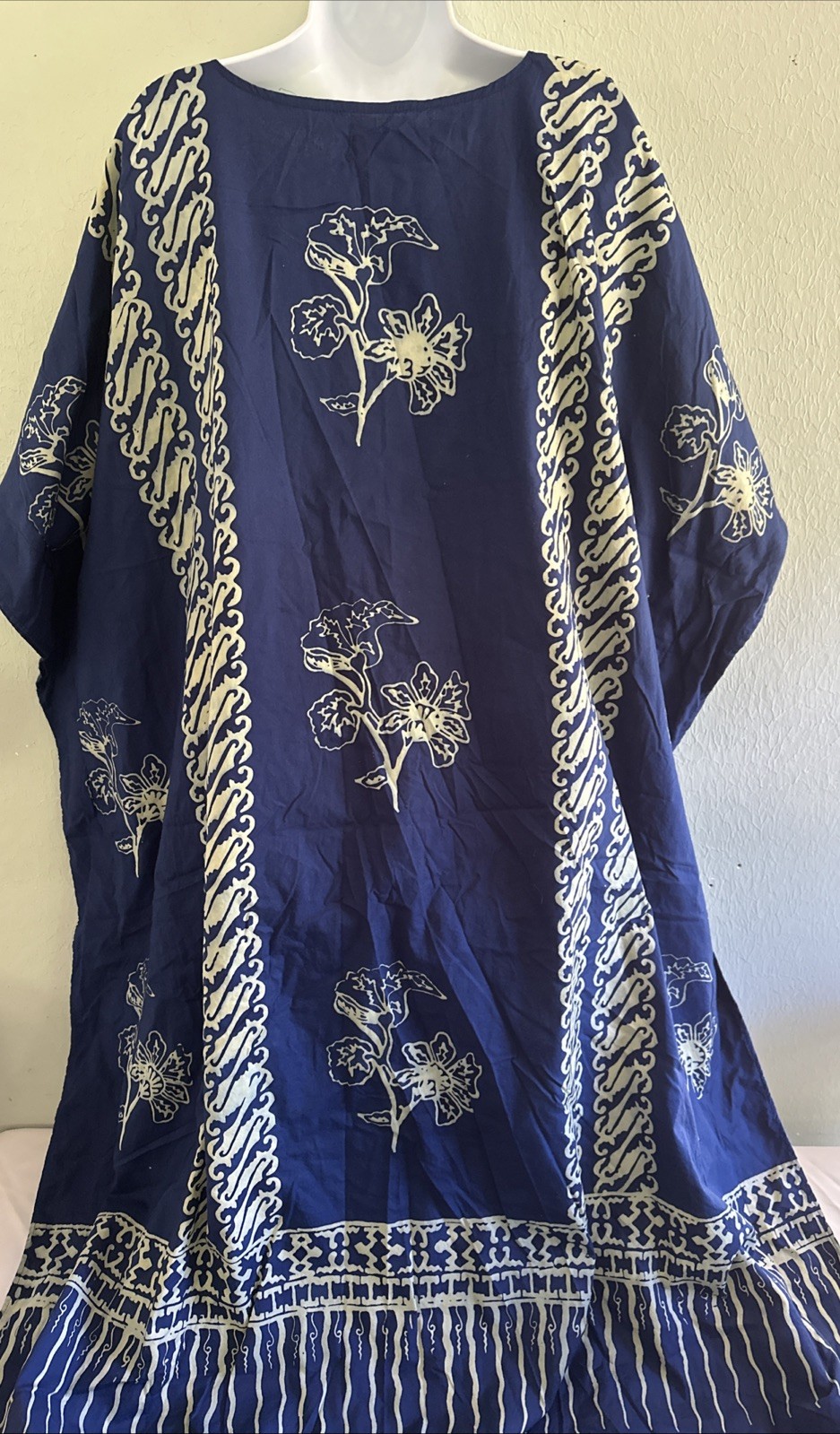 100% Cotton Kaftan Dress Maxi Long Tunic Batik One Size Plus Beach Summer Blue