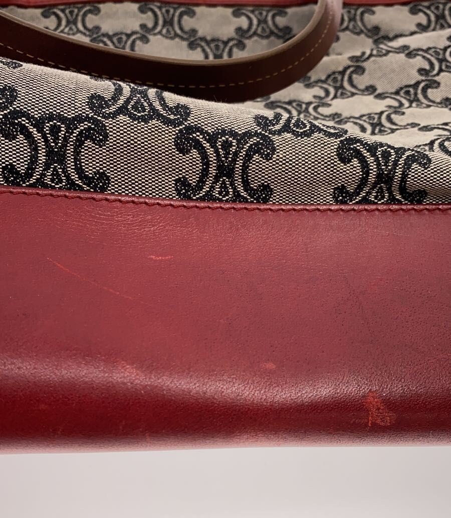 CELINE C Macadam Tote Bag Gray Burgundy Canvas Leather Italy Vintage S0006