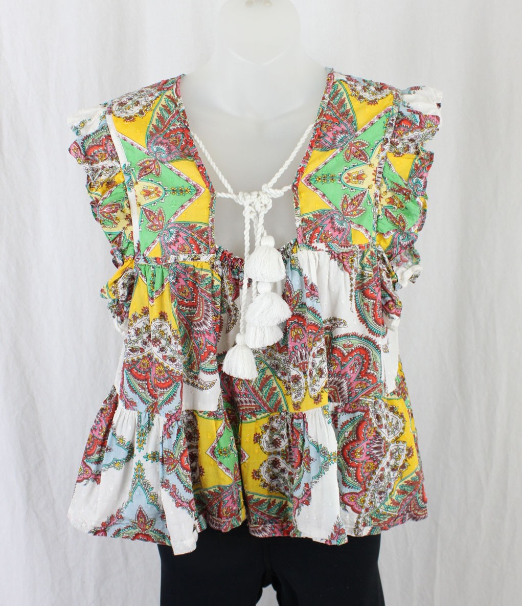Mille Resort & Travel Women’s Yellow Green Multi Print Cotton Sleeveless Top S
