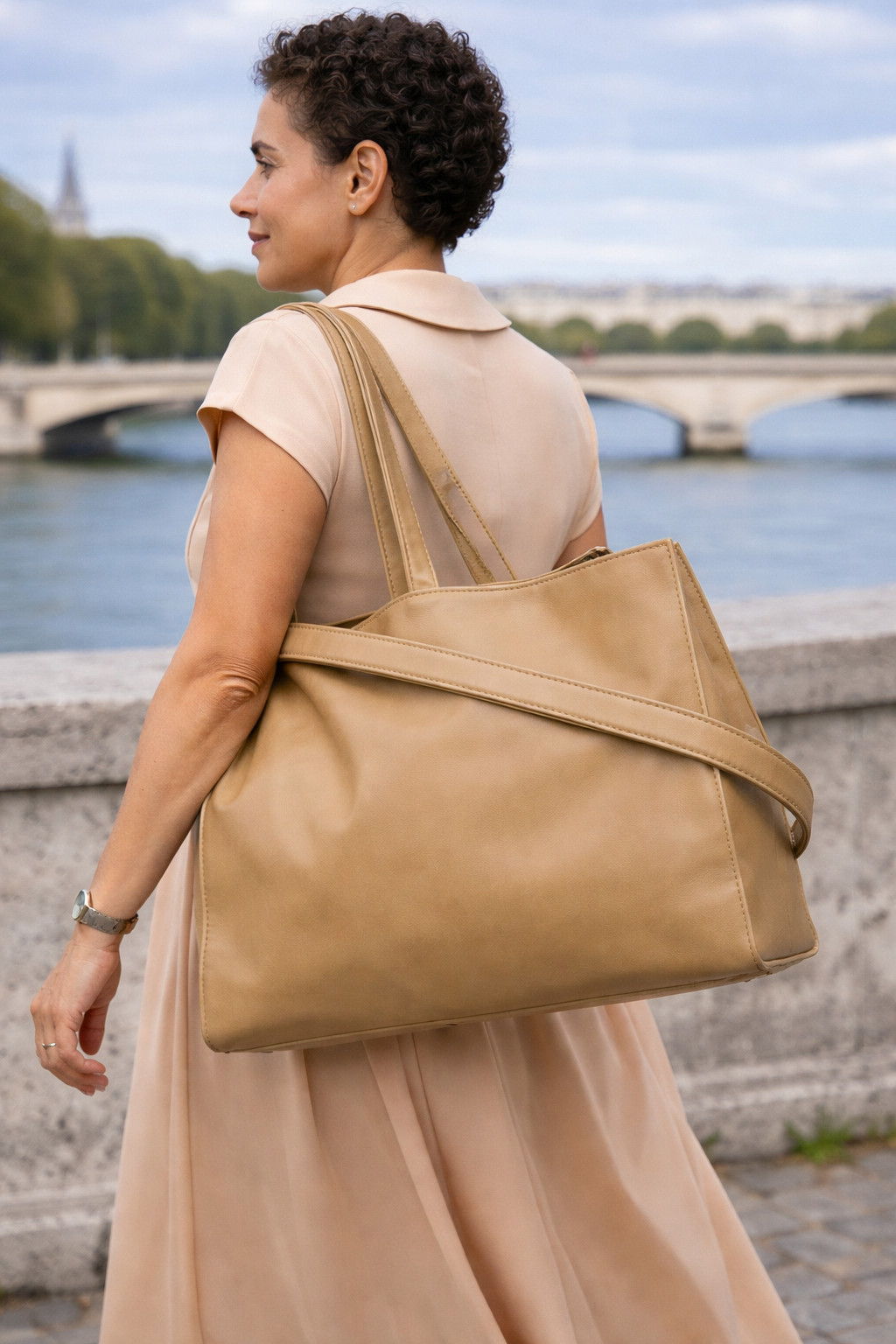 Telfar Medium Shopping Bag Tan Vegan Leather Tote Double Strap