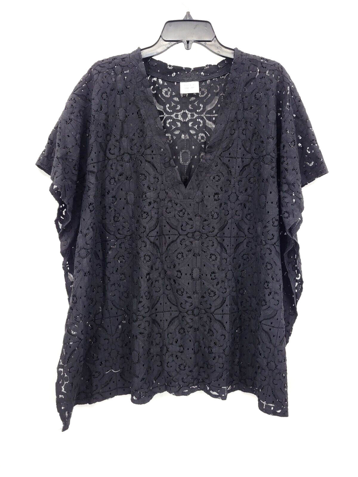 Anna and Ava Kimono Caftan Womens One Size Black Eyelet Short Sleeve Boho Top
